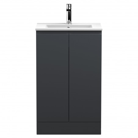 Urban 500mm Freestanding 2-Door Vanity Unit with Minimalist Ceramic Basin - Soft Black