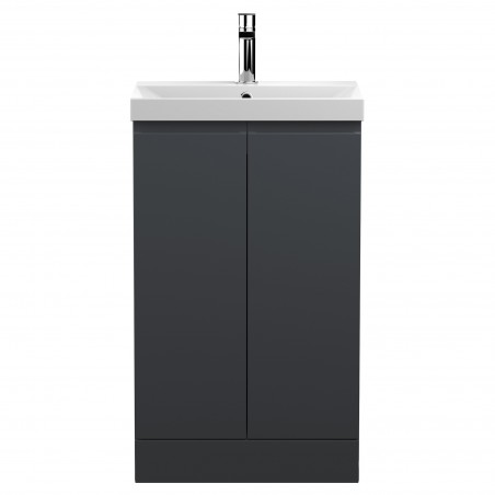 Urban 500mm Freestanding 2-Door Vanity Unit with Thin-Edge Ceramic Basin - Soft Black