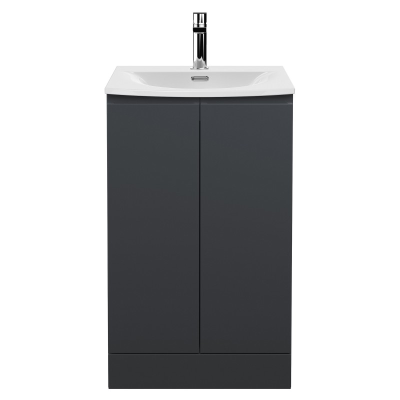 Urban 500mm Freestanding 2-Door Vanity Unit with Curved Ceramic Basin - Soft Black