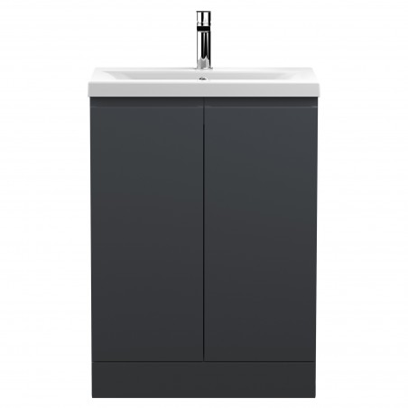Urban 600mm Freestanding 2-Door Vanity Unit with Mid-Edge Ceramic Basin - Soft Black