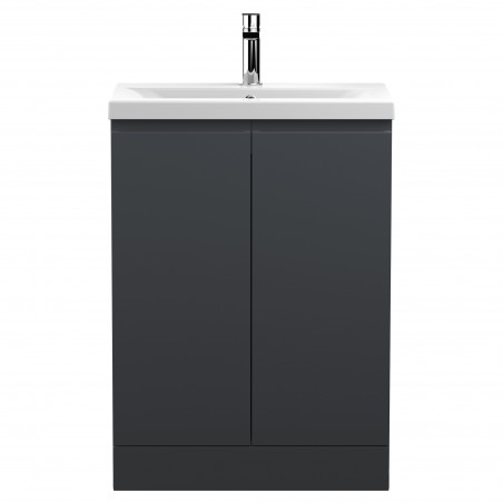Urban 600mm Freestanding 2-Door Vanity Unit with Mid-Edge Ceramic Basin - Soft Black