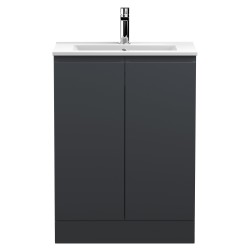 Urban 600mm Freestanding 2-Door Vanity Unit with Minimalist Ceramic Basin - Soft Black