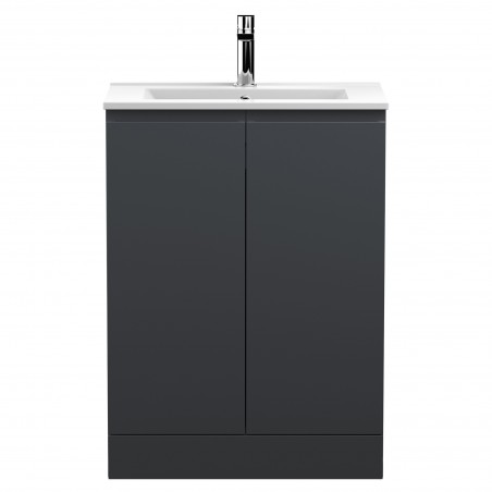 Urban 600mm Freestanding 2-Door Vanity Unit with Minimalist Ceramic Basin - Soft Black