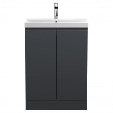 Urban 600mm Freestanding 2-Door Vanity Unit with Thin-Edge Ceramic Basin - Soft Black