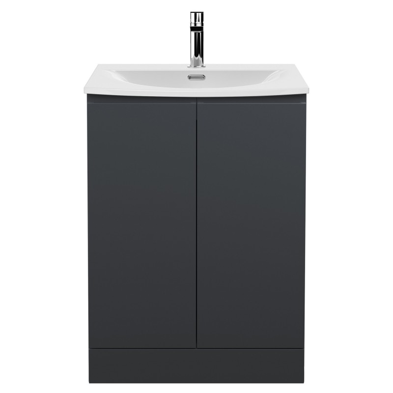Urban 600mm Freestanding 2-Door Vanity Unit with Curved Ceramic Basin - Soft Black