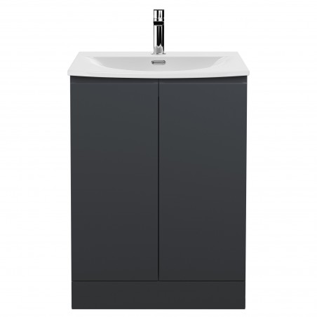 Urban 600mm Freestanding 2-Door Vanity Unit with Curved Ceramic Basin - Soft Black