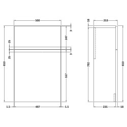 Urban 500mm Toilet Unit - Soft Black - Technical Drawing