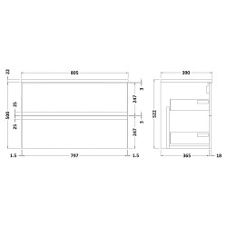 Urban 400mm Wall Hung 400mm X 1200mm Cabinet - Soft Black - Technical Drawing