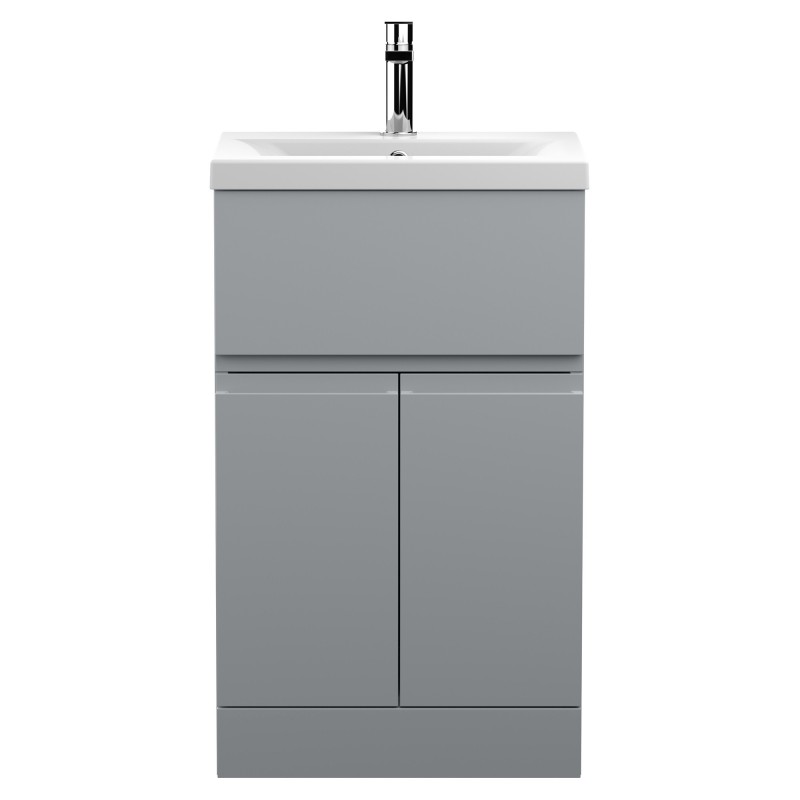 Urban 500mm Freestanding 2 Door & Drawer Vanity Unit & Mid-Edge Ceramic Basin - Urban Satin Grey