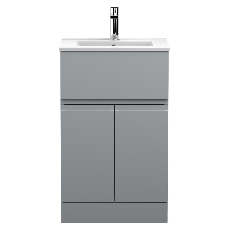 Urban 500mm Freestanding 2 Door & Drawer Vanity Unit & Minimalist Ceramic Basin - Urban Satin Grey