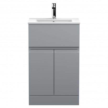 Urban 500mm Freestanding 2 Door & Drawer Vanity Unit & Minimalist Ceramic Basin - Urban Satin Grey