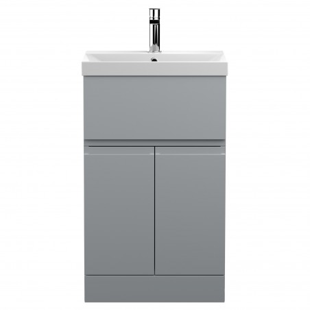 Urban 500mm Freestanding 2 Door & Drawer Vanity Unit & Thin-Edge Ceramic Basin - Urban Satin Grey