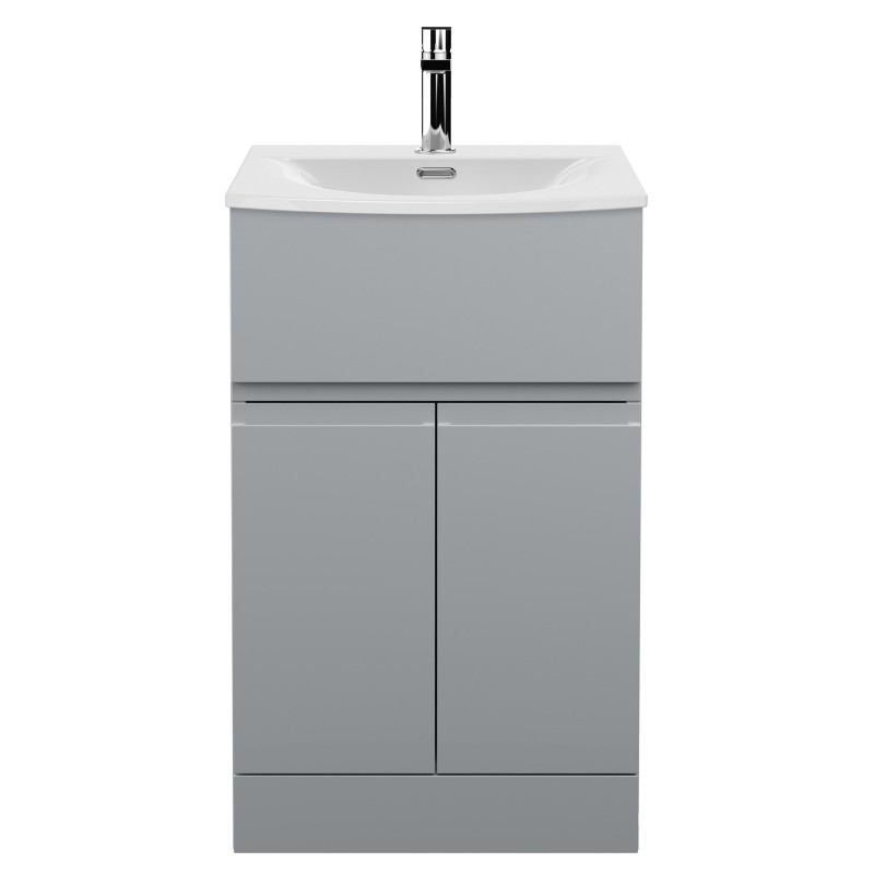 Urban 500mm Freestanding 2 Door & Drawer Vanity Unit & Curved Ceramic Basin - Urban Satin Grey Urban 500mm Freestanding 2 Door & Drawer Vanity Unit & Curved Ceramic Basin - Urban Satin Grey