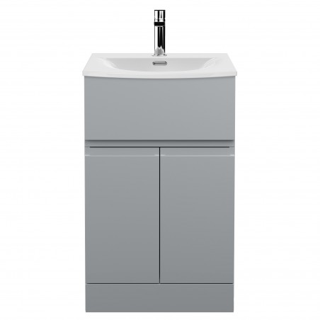 Urban 500mm Freestanding 2 Door & Drawer Vanity Unit & Curved Ceramic Basin - Urban Satin Grey