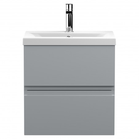 Urban 500mm Wall Hung 2 Drawer Vanity Unit & Mid-Edge Ceramic Basin - Urban Satin Grey