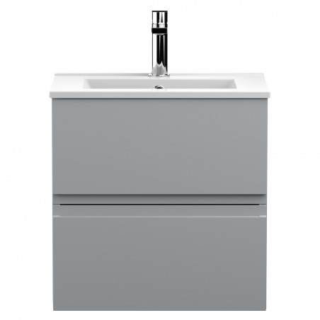 Urban 500mm Wall Hung 2 Drawer Vanity Unit & Minimalist Ceramic Basin - Urban Satin Grey