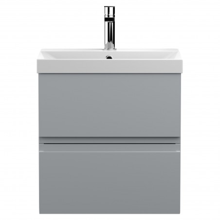 Urban 500mm Wall Hung 2 Drawer Vanity Unit & Thin-Edge Ceramic Basin - Urban Satin Grey