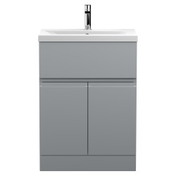 Urban 600mm Freestanding 2 Door & Drawer Vanity Unit & Mid-Edge Ceramic Basin - Urban Satin Grey