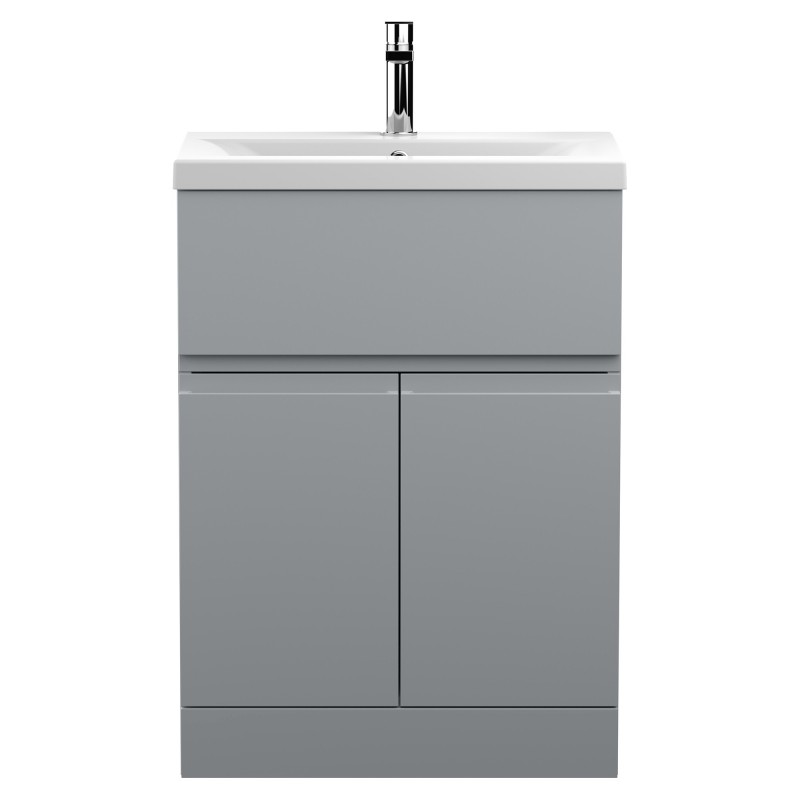 Urban 600mm Freestanding 2 Door & Drawer Vanity Unit & Mid-Edge Ceramic Basin - Urban Satin Grey Urban 600mm Freestanding 2 Door & Drawer Vanity Unit & Mid-Edge Ceramic Basin - Urban Satin Grey