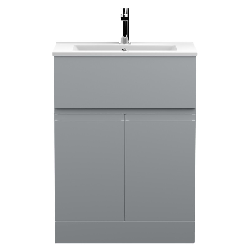 Urban 600mm Freestanding 2 Door & Drawer Vanity Unit & Minimalist Ceramic Basin - Urban Satin Grey Urban 600mm Freestanding 2 Door & Drawer Vanity Unit & Minimalist Ceramic Basin - Urban Satin Grey