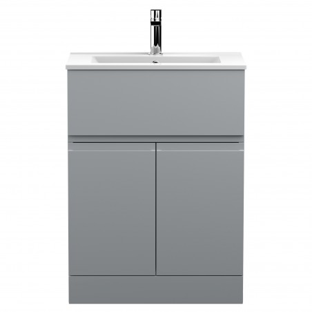 Urban 600mm Freestanding 2 Door & Drawer Vanity Unit & Minimalist Ceramic Basin - Urban Satin Grey