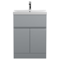 Urban 600mm Freestanding 2 Door & Drawer Vanity Unit & Thin-Edge Ceramic Basin - Urban Satin Grey