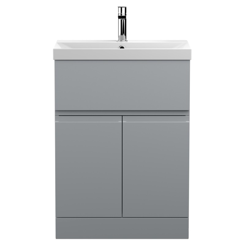 Urban 600mm Freestanding 2 Door & Drawer Vanity Unit & Thin-Edge Ceramic Basin - Urban Satin Grey Urban 600mm Freestanding 2 Door & Drawer Vanity Unit & Thin-Edge Ceramic Basin - Urban Satin Grey