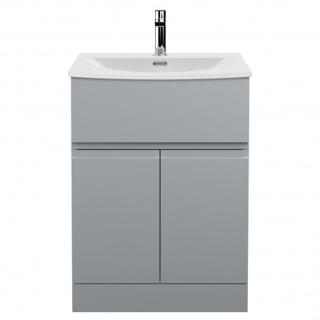 Urban 600mm Freestanding 2 Door & Drawer Vanity Unit & Curved Ceramic Basin - Urban Satin Grey