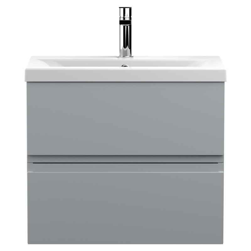 Urban 600mm Wall Hung 2 Drawer Vanity Unit & Mid-Edge Ceramic Basin - Urban Satin Grey Urban 600mm Wall Hung 2 Drawer Vanity Unit & Mid-Edge Ceramic Basin - Urban Satin Grey
