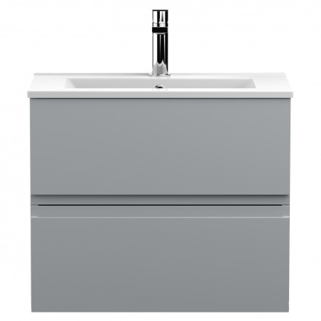 Urban 600mm Wall Hung 2 Drawer Vanity Unit & Minimalist Ceramic Basin - Urban Satin Grey