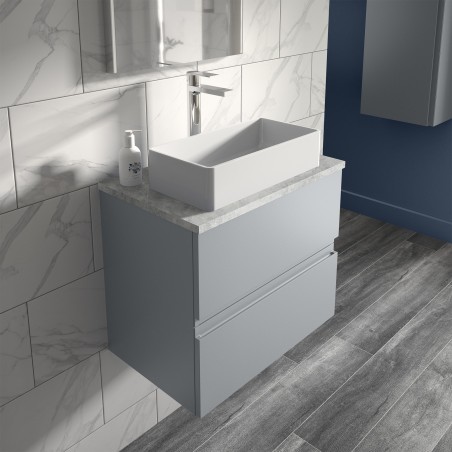 Urban 600mm Wall Hung 2 Drawer Vanity Unit & Bellato Grey Worktop - Urban Satin Grey