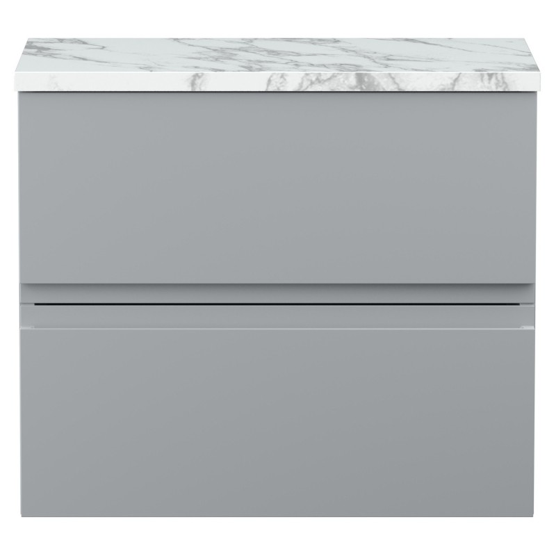 Urban 600mm Wall Hung 2 Drawer Unit With Carrera Marble Laminate Worktop - Satin Grey Urban 600mm Wall Hung 2 Drawer Unit With Carrera Marble Laminate Worktop - Satin Grey