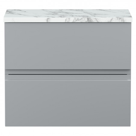 Urban 600mm Wall Hung 2 Drawer Unit With Carrera Marble Laminate Worktop - Satin Grey