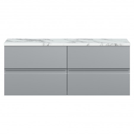 Urban 1200mm Wall Hung 4 Drawer Unit With Carrera Marble Laminate Worktop - Satin Grey