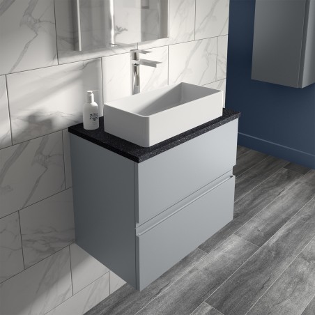 Urban 600mm Wall Hung 2 Drawer Vanity Unit & Sparkling Black Worktop - Urban Satin Grey