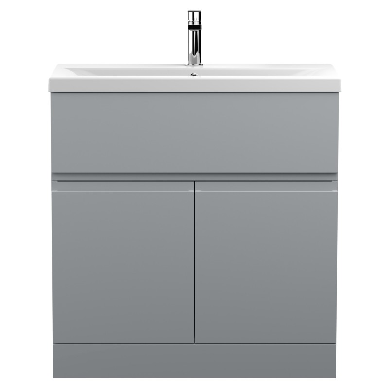 Urban 800mm Freestanding 2 Door Vanity Unit & Mid-Edge Ceramic Basin - Urban Satin Grey Urban 800mm Freestanding 2 Door Vanity Unit & Mid-Edge Ceramic Basin - Urban Satin Grey