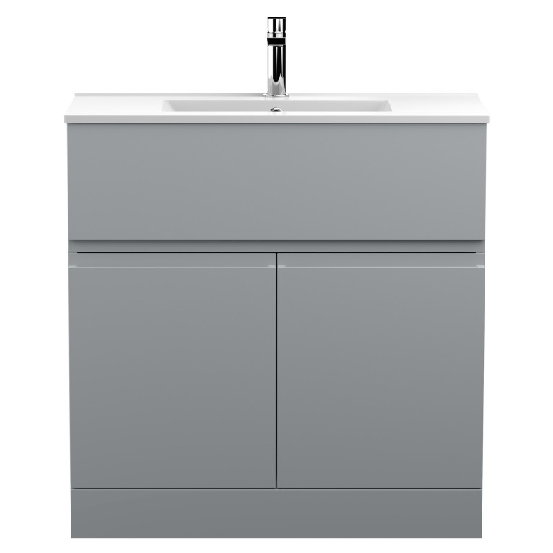 Urban 800mm Freestanding 2 Door Vanity Unit & Minimalist Ceramic Basin - Urban Satin Grey Urban 800mm Freestanding 2 Door Vanity Unit & Minimalist Ceramic Basin - Urban Satin Grey