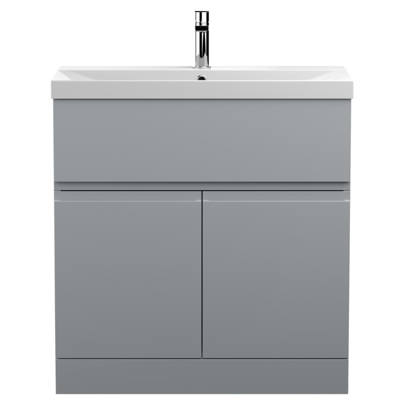 Urban 800mm Freestanding 2 Door Vanity Unit & Thin-Edge Ceramic Basin - Urban Satin Grey