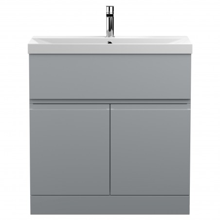 Urban 800mm Freestanding 2 Door Vanity Unit & Thin-Edge Ceramic Basin - Urban Satin Grey