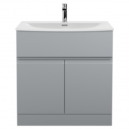 Urban 800mm Freestanding 2 Door Vanity Unit & Curved Ceramic Basin - Urban Satin Grey