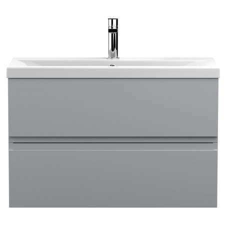 Urban 800mm Wall Hung 2 Drawer Vanity Unit & Mid-Edge Ceramic Basin - Urban Satin Grey