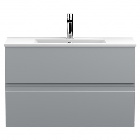 Urban 800mm Wall Hung 2 Drawer Vanity Unit & Minimalist Ceramic Basin - Urban Satin Grey