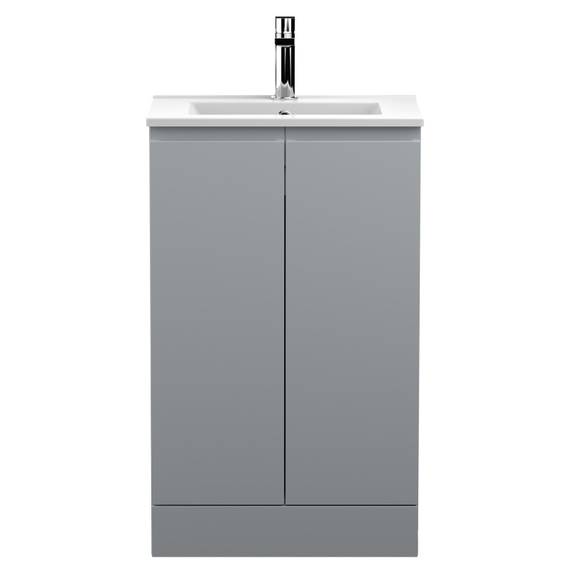 Urban 500mm Freestanding 2 Door Vanity Unit & Minimalist Ceramic Basin - Urban Satin Grey Urban 500mm Freestanding 2 Door Vanity Unit & Minimalist Ceramic Basin - Urban Satin Grey