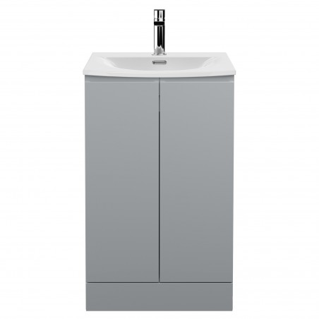 Urban 500mm Freestanding 2 Door Vanity Unit & Curved Ceramic Basin - Urban Satin Grey