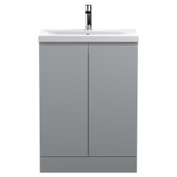 Urban 600mm Freestanding 2 Door Vanity Unit & Mid-Edge Ceramic Basin - Urban Satin Grey