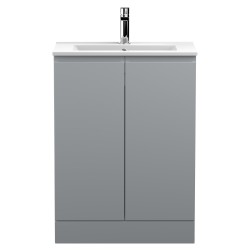 Urban 600mm Freestanding 2 Door Vanity Unit & Minimalist Ceramic Basin - Urban Satin Grey