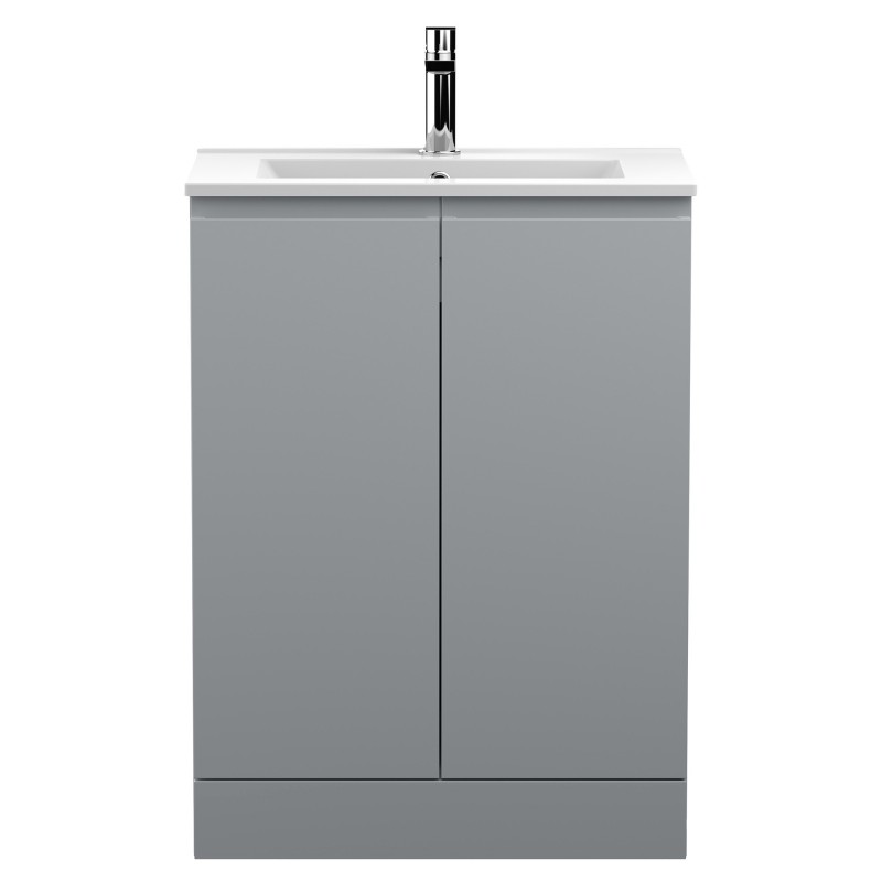 Urban 600mm Freestanding 2 Door Vanity Unit & Minimalist Ceramic Basin - Urban Satin Grey Urban 600mm Freestanding 2 Door Vanity Unit & Minimalist Ceramic Basin - Urban Satin Grey
