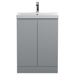Urban 600mm Freestanding 2 Door Vanity Unit & Thin-Edge Ceramic Basin - Urban Satin Grey