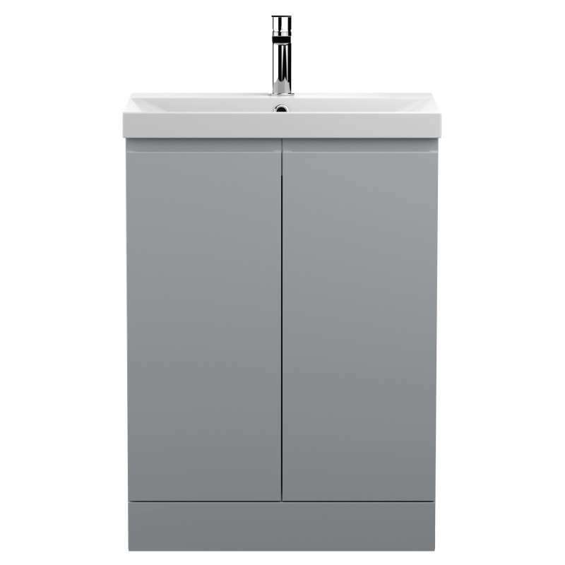Urban 600mm Freestanding 2 Door Vanity Unit & Thin-Edge Ceramic Basin - Urban Satin Grey Urban 600mm Freestanding 2 Door Vanity Unit & Thin-Edge Ceramic Basin - Urban Satin Grey