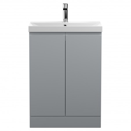 Urban 600mm Freestanding 2 Door Vanity Unit & Thin-Edge Ceramic Basin - Urban Satin Grey